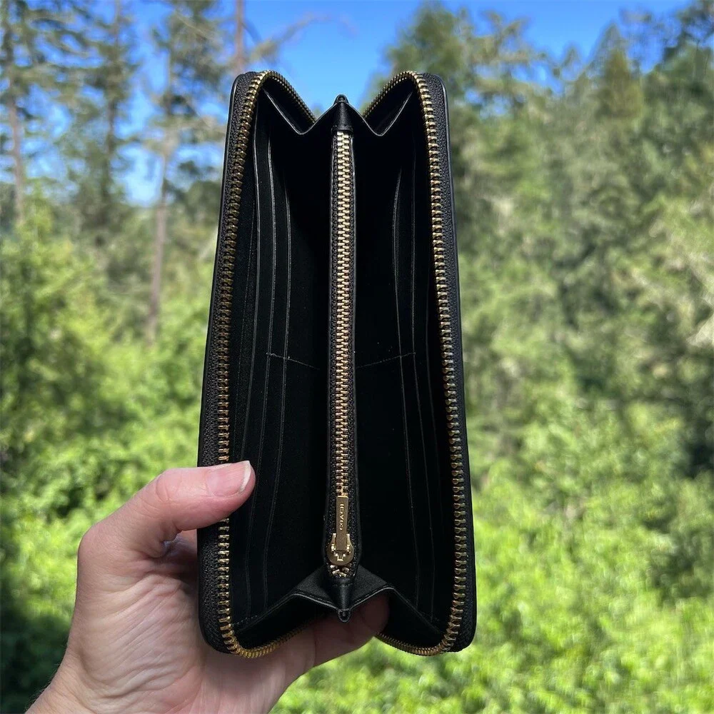 COACH Smooth BLACK Leather Wallet with Gold Hardware AUTHENTIC